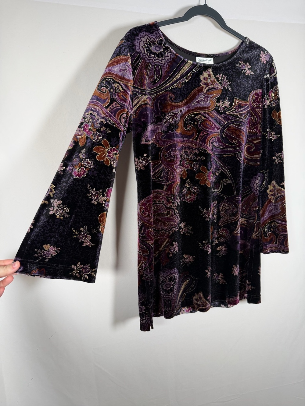 Vintage Y2K 90s Whimsigoth Velvet Paisley Flare Sleeve Top Fairy Grunge